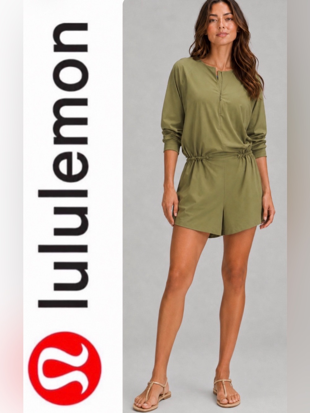 Lululemon High Neck UVP Zippered Romper Bronze Green Size 10